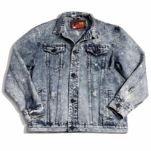 Rolling Paper Distressed Denim Trucker Jacket XL Faded Blue Rocker Indie